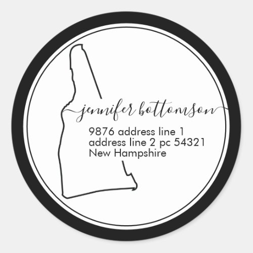New Hampshire map return address Signature Classic Round Sticker
