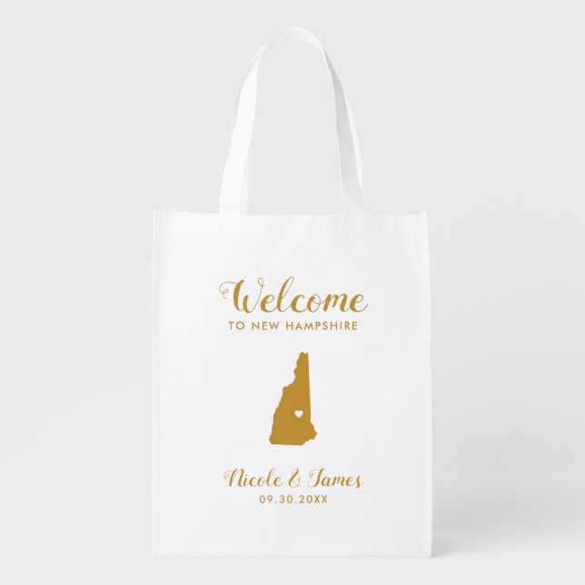 New Hampshire Map Wedding Welcome Bag, Gold Tote B (Front)