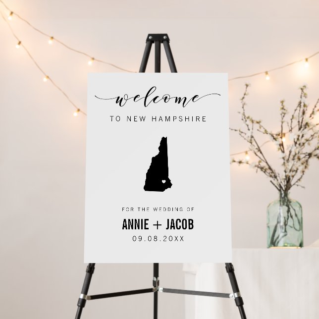 New Hampshire Map Wedding Welcome Sign, Foam Board (In Situ (Stand))