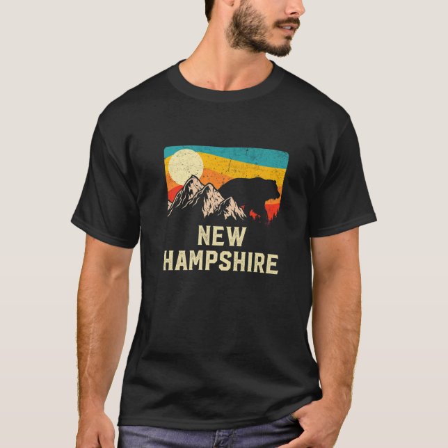 New Hampshire Nature Wild Bear Retro Sunset Hiking T-Shirt (Front)
