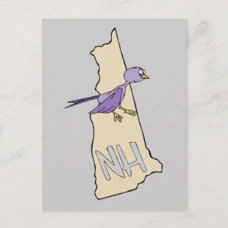New Hampshire NH Map with funny Purple Finch Postcard