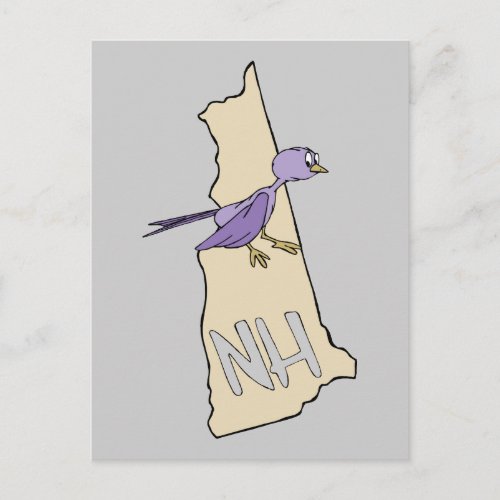 New Hampshire NH  Map with funny Purple Finch Postcard