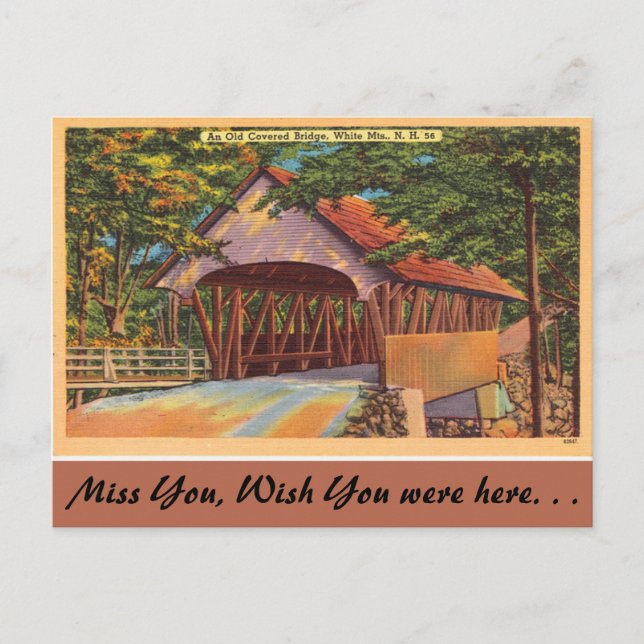 New Hampshire, Old Covered Bridge, White Mountains Postcard (Front)