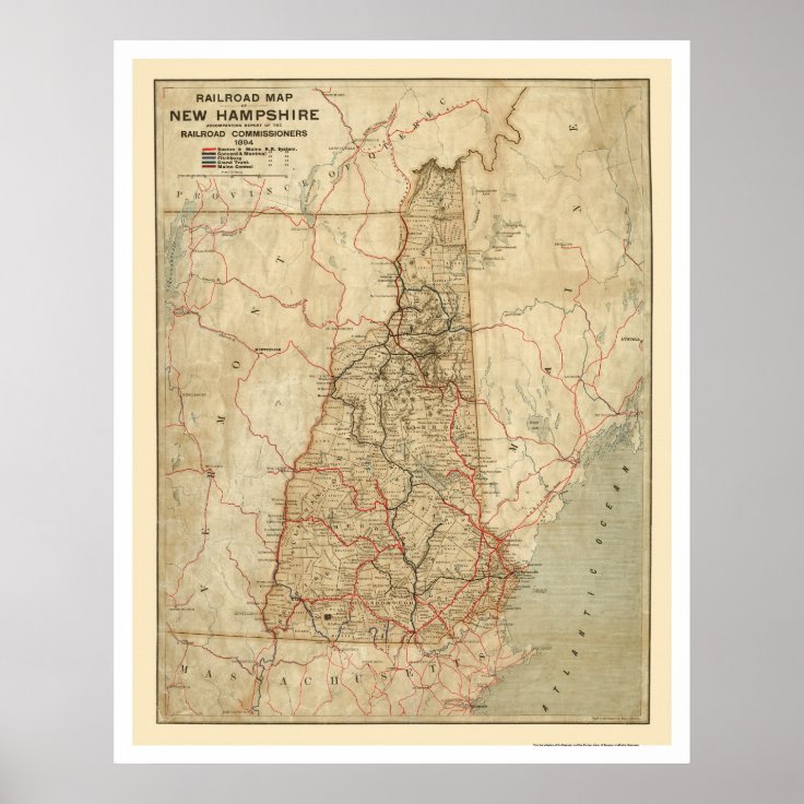 New Hampshire Railroad Map 1894 Poster Zazzle 1741