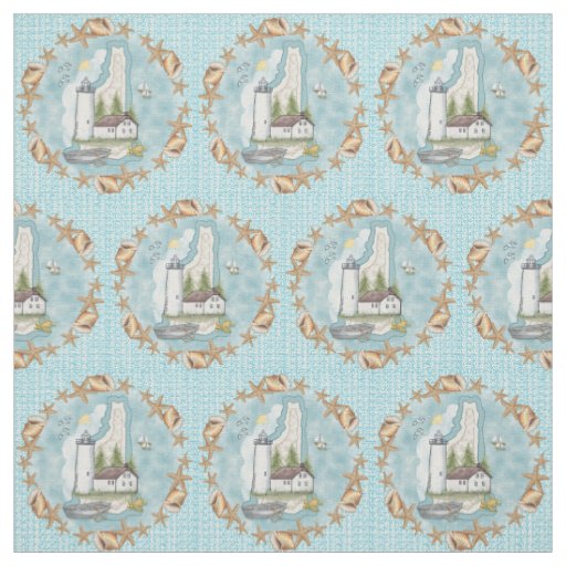 New Hampshire Shells Lighthouse Fabric