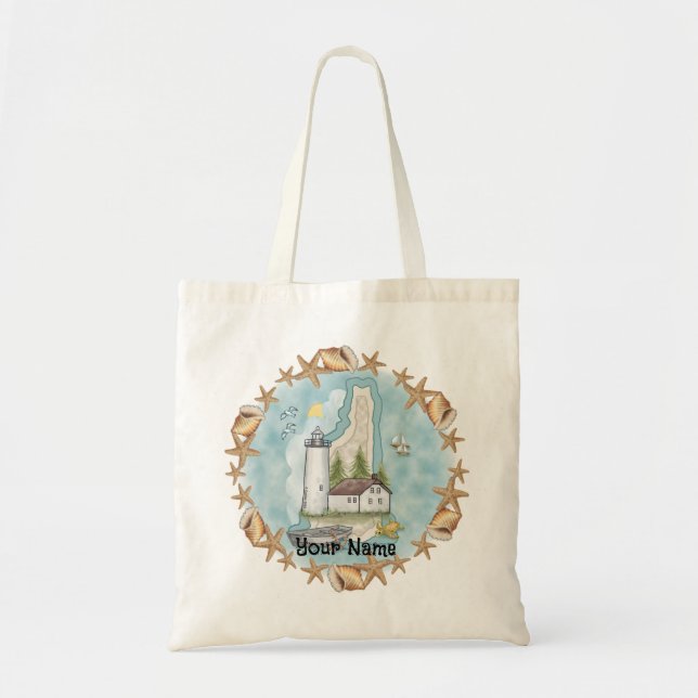 New Hampshire Shells Lighthouse Tote Bag (Front)