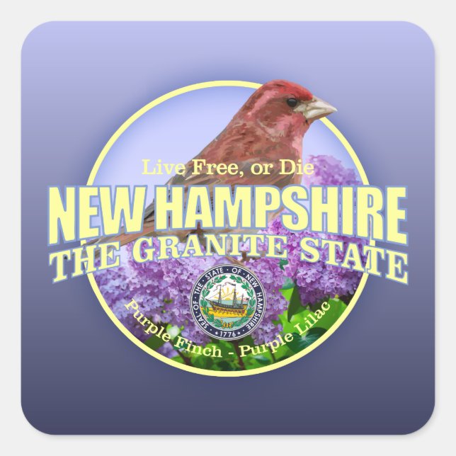 New Hampshire State Bird & Flower Square Sticker (Front)