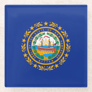 New Hampshire State Flag Design Decor Glass Coaster