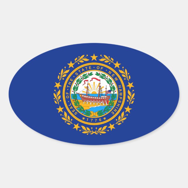 New Hampshire State Flag Design Oval Sticker (Front)