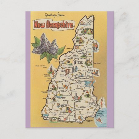 New Hampshire State  Map Postcard