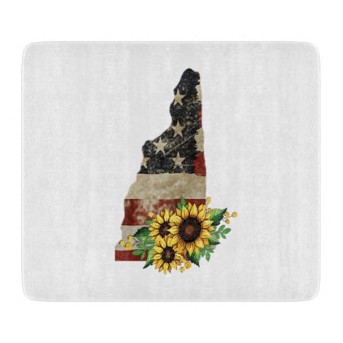 New Hampshire State Map US Flag Sunflower Glass Cutting Board