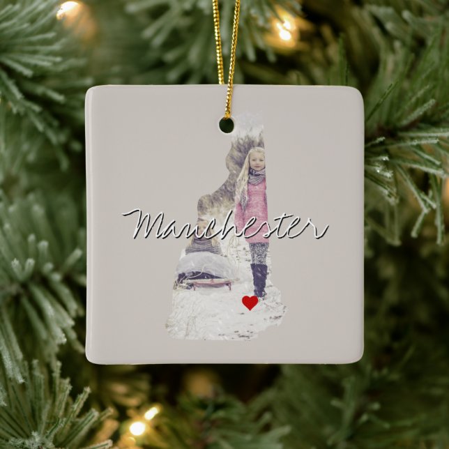 New Hampshire State Photo insert and town name Ceramic Ornament (Tree)