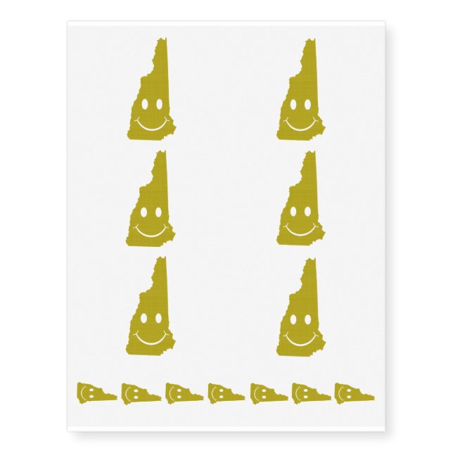 New Hampshire State Shape Smiley Face Temporary Tattoos (Front)