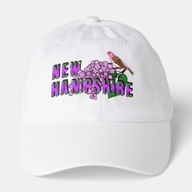 New Hampshire State Symbols Purple Finch & Lilacs Hat (Front)