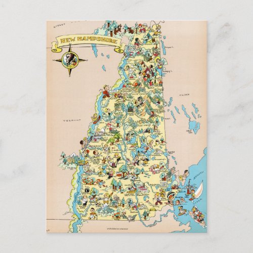 New Hampshire Vintage Funny Map Postcard