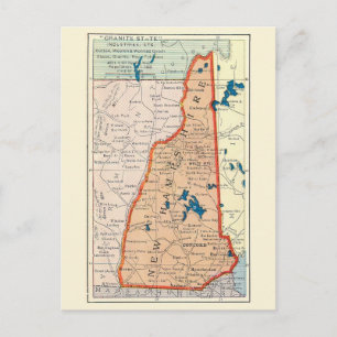  New Hampshire Vintage Map Postcard