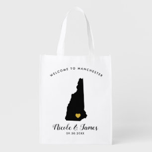New Hampshire Wedding Welcome Bag, Black Gold Tote