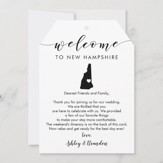 New Hampshire Wedding Welcome Tag Letter Itinerary (Front)