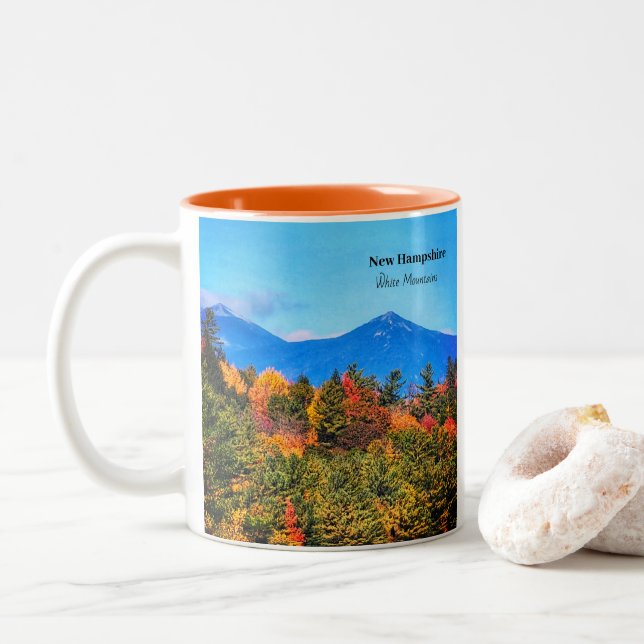 New Hampshire White mountains  Two-Tone Coffee Mug (With Donut)