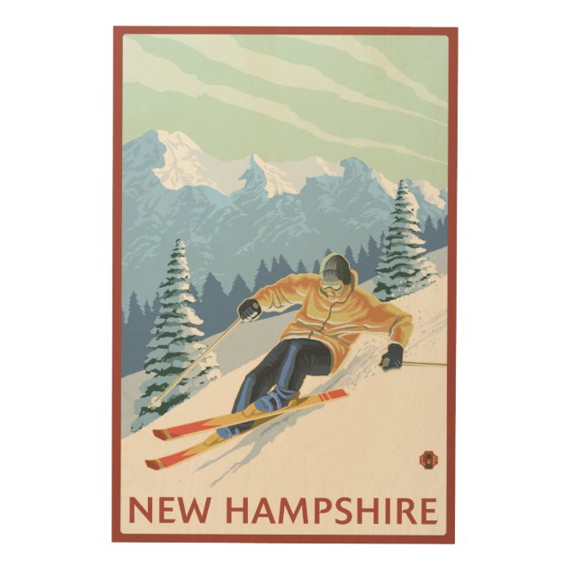 New HampshireDownhill Skier Scene Wood Wall Decor (Front)