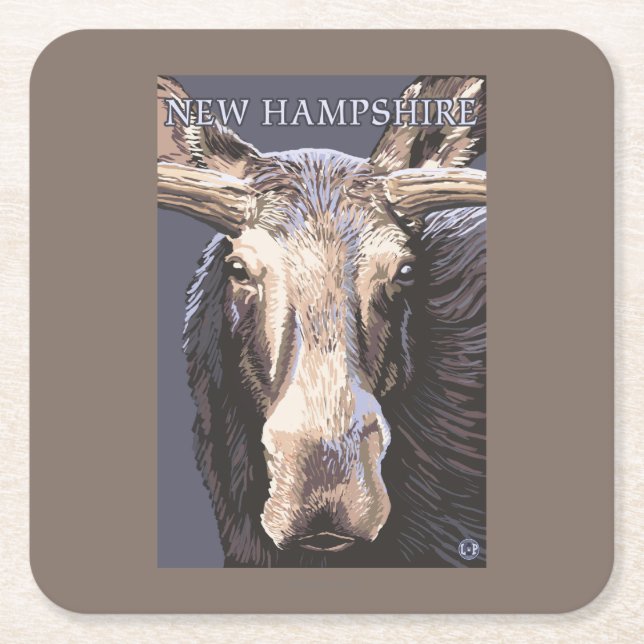 New HampshireMoose Up Close Square Paper Coaster (Front)