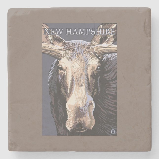New HampshireMoose Up Close Stone Coaster (Front)