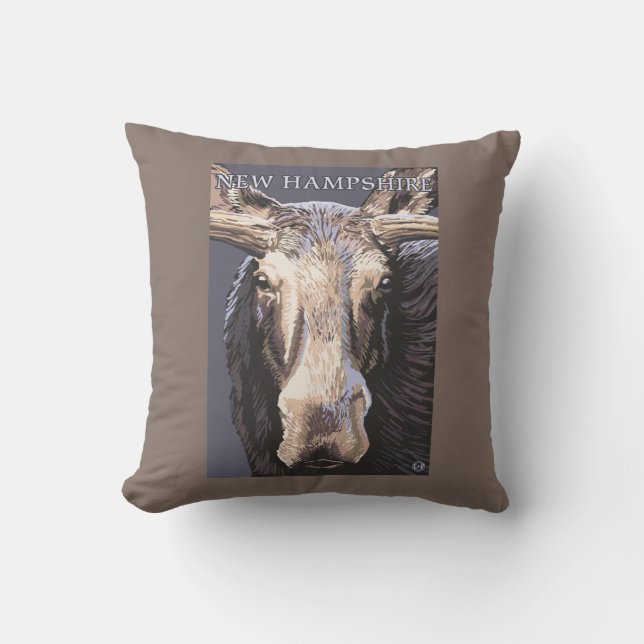 New HampshireMoose Up Close Throw Pillow (Front)