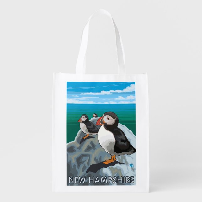 New HampshirePuffins Scene Grocery Bag (Front)
