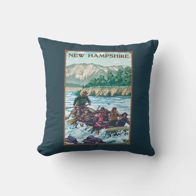 New HampshireRiver Rafting Scene Throw Pillow (Front)