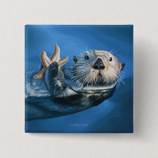 New HampshireSea Otter Scene Pinback Button (Front)