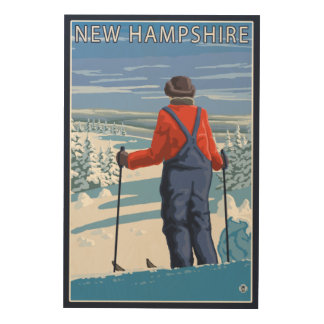 New HampshireSkier Admiring View Wood Wall Art