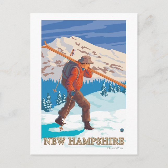 New HampshireSkier Carrying Skis Postcard (Front)