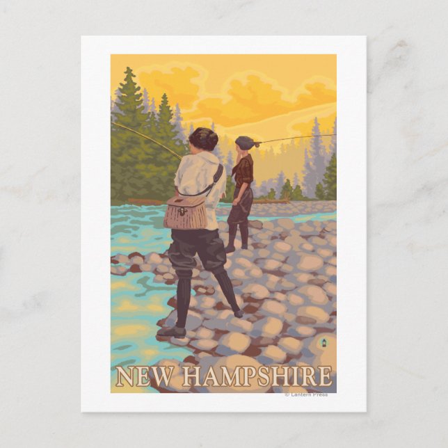 New HampshireWomen Fly Fishing Scene Postcard (Front)