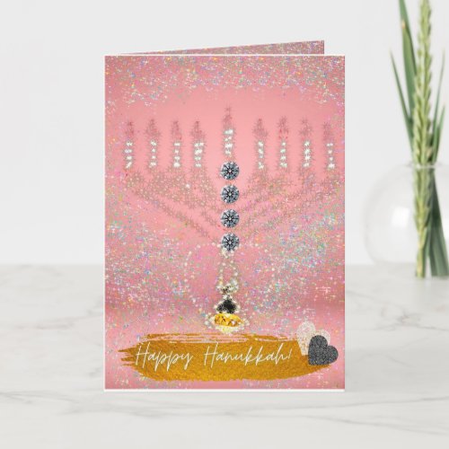 New Happy Hanukkah Pink Tones Menorah Cards