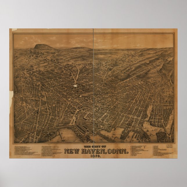 New Haven Connecticut 1879 Antique Panoramic Map Poster (Front)