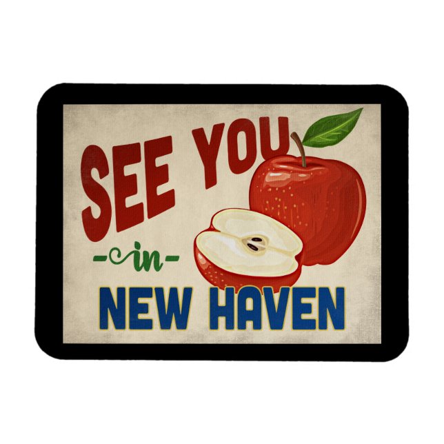New Haven Connecticut Apple - Vintage Travel Magnet (Horizontal)