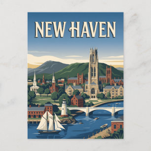 New Haven Connecticut Harbor Vintage Travel Poster Postcard