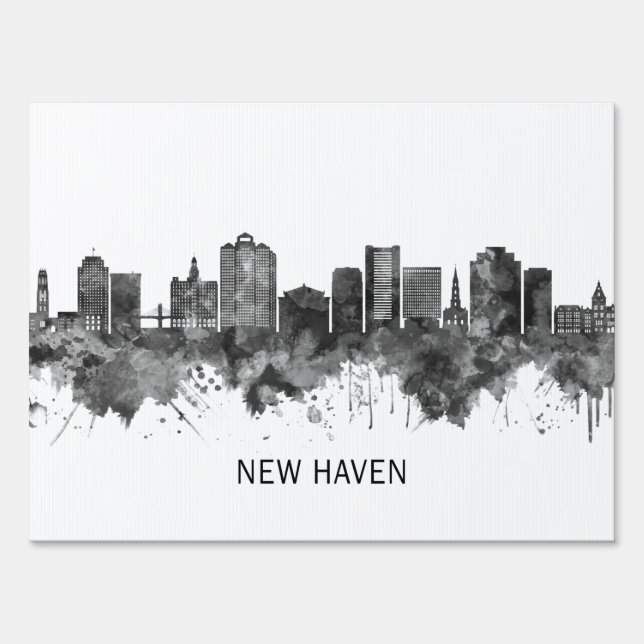 New Haven Connecticut Skyline BW Sign (Back)