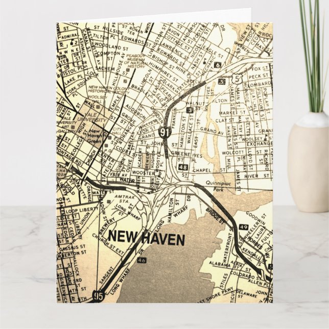 New Haven, CT Vintage Map Card (Front)