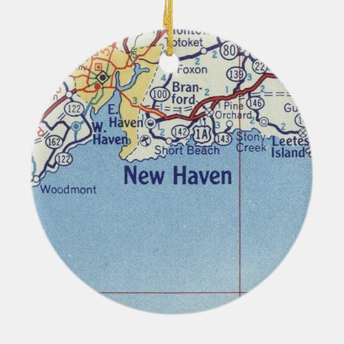 New Haven CT Vintage Map Ceramic Ornament