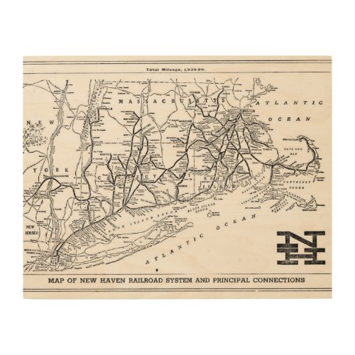 New Haven Railroad 1956 Map Wood Wall Decor