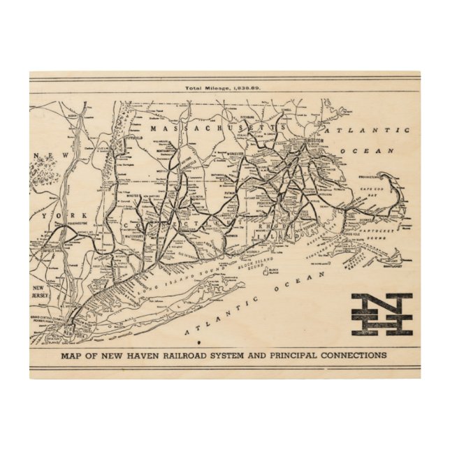 New Haven Railroad 1956 Map Wood Wall Decor (Front)