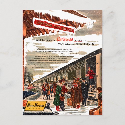 New Haven Railroad Christmas 1947 Holiday Postcard