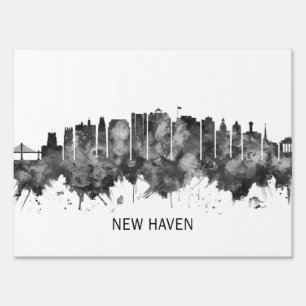 New Haven Skyline BW Sign