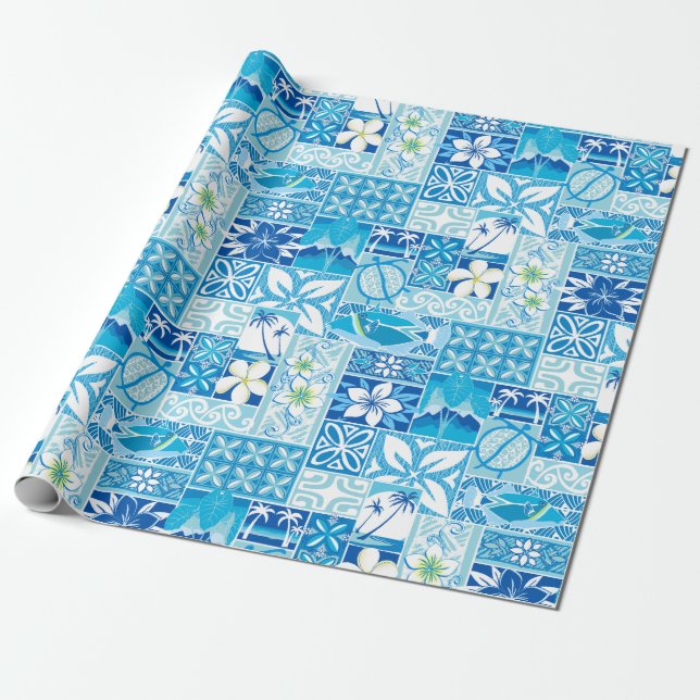 New Hawaiian Motif - blue Wrapping Paper (Unrolled)