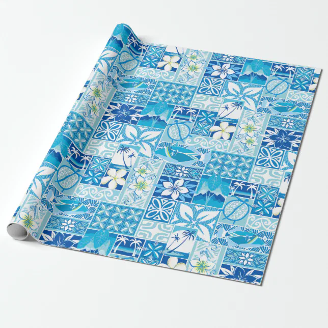 New Hawaiian Motif - blue Wrapping Paper | Zazzle