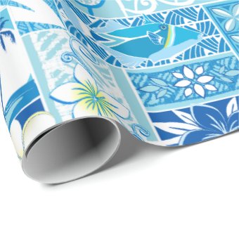 New Hawaiian Motif - blue Wrapping Paper | Zazzle