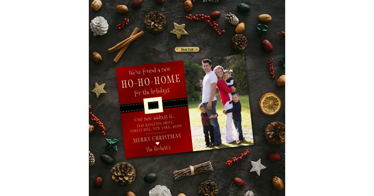 New Ho Ho Home For The Holidays Moving Photo Foil Invitation | Zazzle