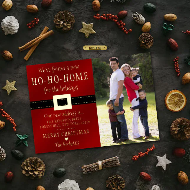 New Ho Ho Home For The Holidays Moving Photo Foil Invitation | Zazzle