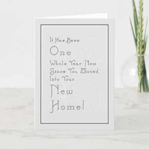 New Home 1st Year Anniversary in Grey Letterpress Thank You Card